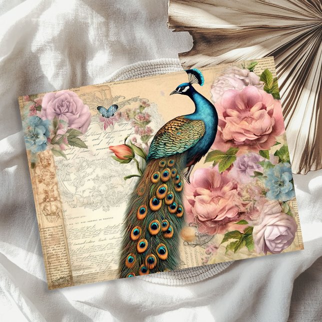 Elegante, Vintage Pfau- und Rose mit Erröten Seidenpapier (Elegant vintage peacock and blush roses tissue paper)