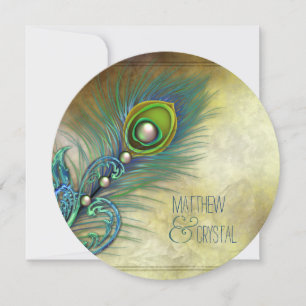 Elegante Vintage Pfauenhochzeit Einladung