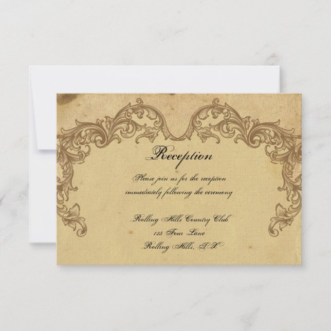 Elegante Vintage Pfauenpfauen Hochzeitsempfehlung Einladung (Vorderseite)