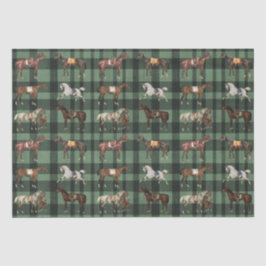 Elegante Vintage Pferde Grün Kariert Seidenpapier