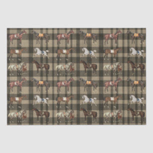 Elegante Vintage Pferde mit Sattelitte Braun Karie Seidenpapier