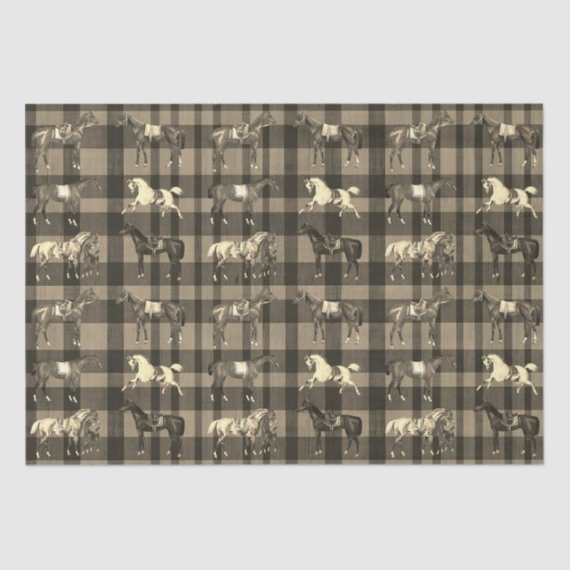 Elegante Vintage Pferde mit Sattelitte Braun Karie Seidenpapier (Vorderseite)