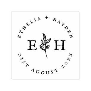 Elegante Vintage Pflanze & Monogramm Hochzeit im F Permastempel