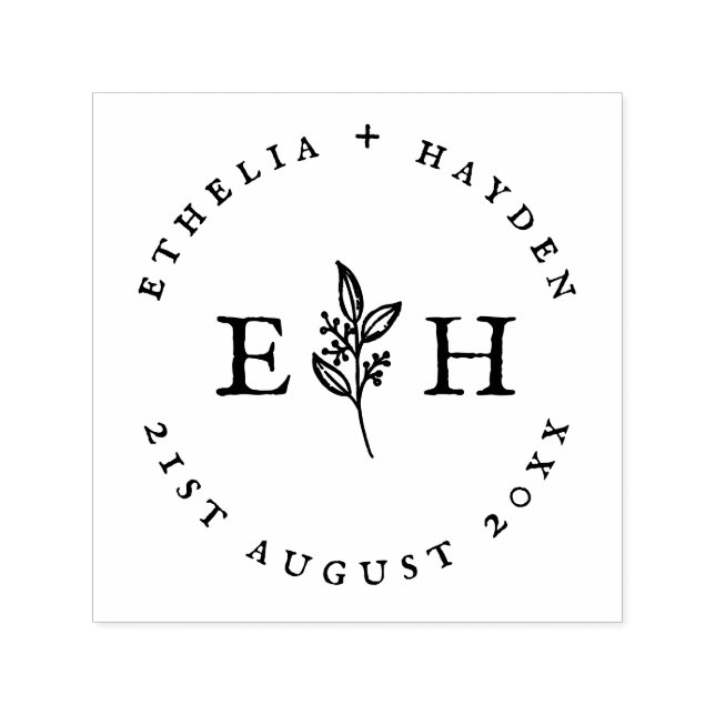 Elegante Vintage Pflanze & Monogramm Hochzeit im F Permastempel (Design)