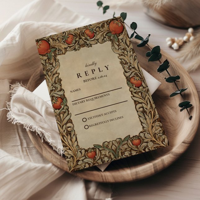 Elegante Vintage Pomegranate-Hochzeit RSVP Karte (Von Creator hochgeladen)