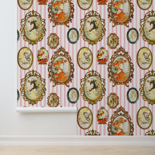 Elegante Vintage Portrait-Blume Rosa Streifen Tapete