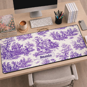 Elegante Vintage Purpur Toile De Jouy Monogramm Schreibtischunterlage