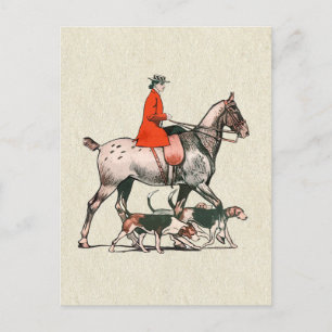 Elegante Vintage-Reiterin mit Jagdhunden Postkarte