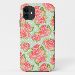 Elegante Vintage Retro Blumendruck-Rosa-Minze iPhone 11 Hülle