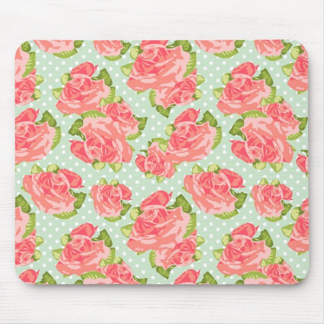 Elegante Vintage Retro Blumendruck-Rosa-Minze Mousepad (Vorne)
