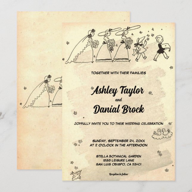 Elegante Vintage Retro Bridesmaids Klassische Hoch Einladung (Vorne/Hinten)