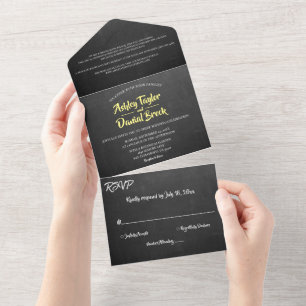 Elegante Vintage Retro-Chalkboard-Script-Hochzeit All In One Einladung