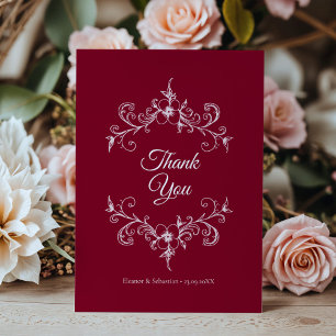 Elegante Vintage Romance Burgund Floral Wedding Dankeskarte