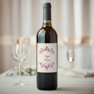 Elegante Vintage Romance Burgund Floral Wedding Weinetikett