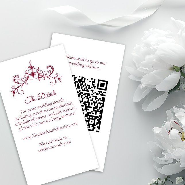 Elegante Vintage Romance Burgund QR Code Wedding Begleitkarte (Von Creator hochgeladen)