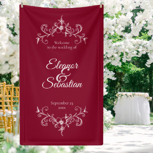 Elegante Vintage Romance Burgundy Wedding Willkomm Banner