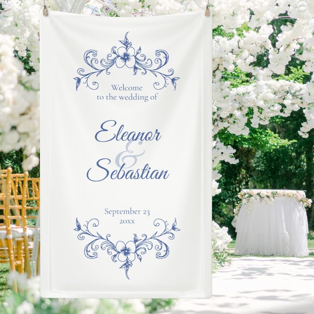 Elegante Vintage Romance Dusty Blue Wedding Willko Banner (Von Creator hochgeladen)