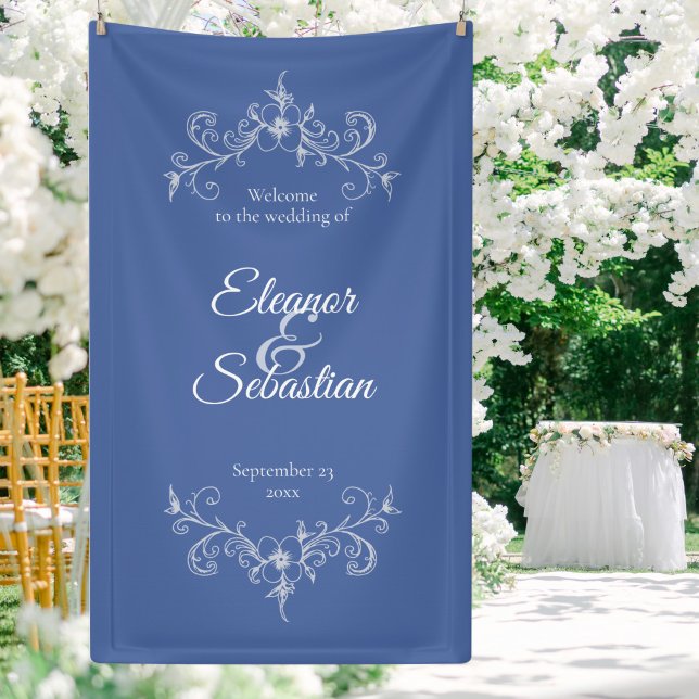 Elegante Vintage Romance Dusty Blue Wedding Willko Banner (Von Creator hochgeladen)