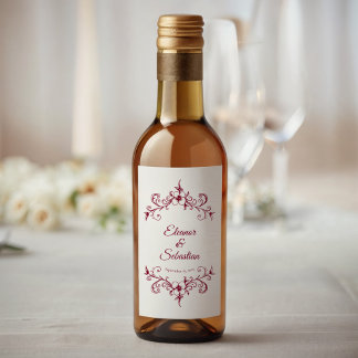 Elegante Vintage-Romanze Burgunder Hochzeits Mini Weinetikett