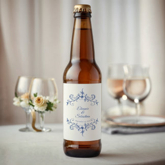 Elegante Vintage-Romanze Staubblau Florale Hochzei Bierflaschenetikett