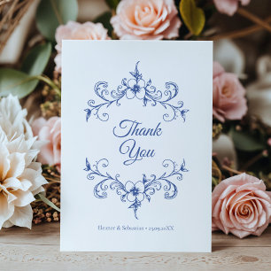 Elegante Vintage-Romanze Staubblau Florale Hochzei Dankeskarte