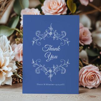Elegante Vintage-Romanze Staubblau Florale Hochzei Dankeskarte