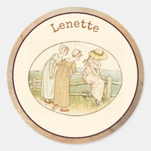 Elegante Vintage Rosa Blume Monogram und Girls Runder Aufkleber