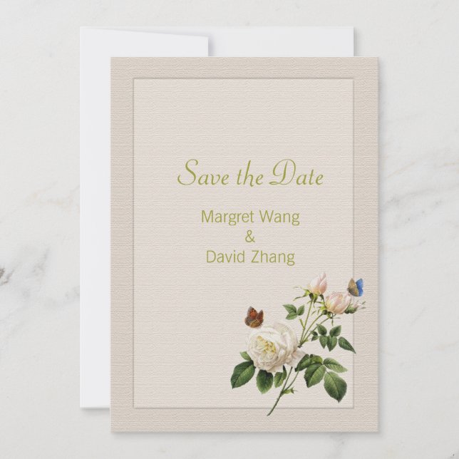 Elegante Vintage Rosa-Blume Save the Date (Vorderseite)
