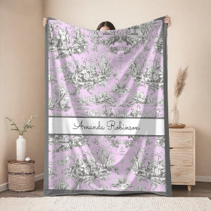 Elegante vintage rosa Blumen-See Toile de Jouy Fleecedecke