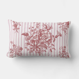 Elegante Vintage-Rosa-Blumen-Ticking-Streifen Lendenkissen
