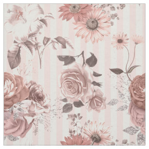 Elegante Vintage-Rosa Blumen Weiße Streifen Stoff