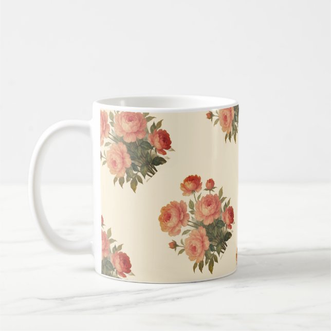 Elegante Vintage Rosa Blütenberge Elegante Kaffeetasse (Links)