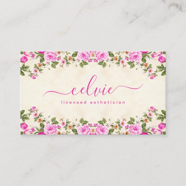 Elegante Vintage Rosa Blütenblüten Business Card Visitenkarte (Vorderseite)