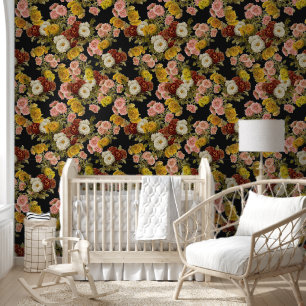 Elegante Vintage rosa braune Blume auf schwarz Tapete