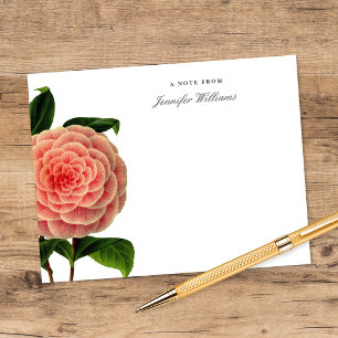 Elegante Vintage-Rosa Camilla-Blume mit Namen Mitteilungskarte
