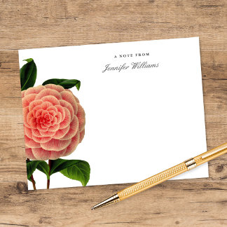 Elegante Vintage-Rosa Camilla-Blume mit Namen Mitteilungskarte