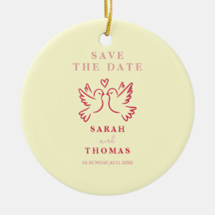 elegante vintage rosa gelbe Vögel Save-the-Date-Ka Keramik Ornament