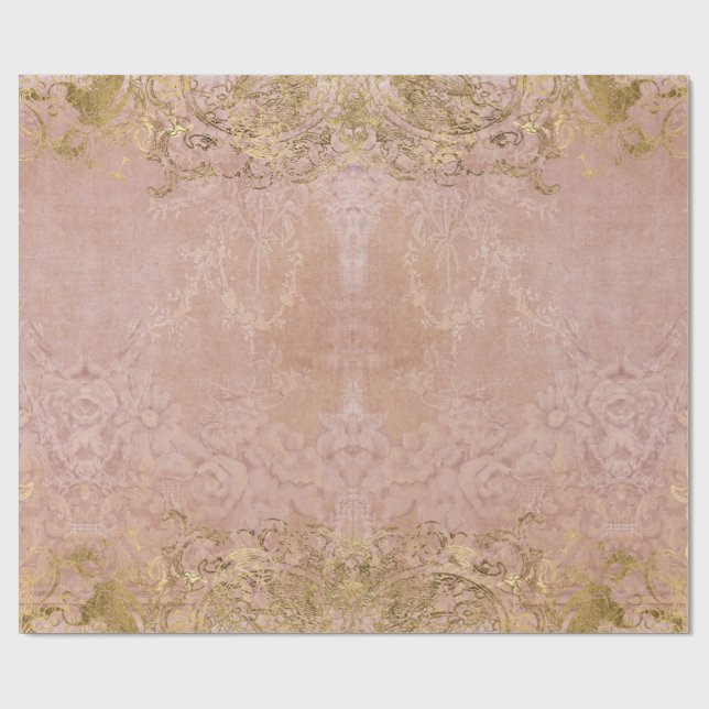 Elegante Vintage Rosa Goldmedaille Geschenkpapier (Flach)