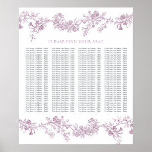 Elegante Vintage-Rosa Hochzeits-Sitzplan Poster