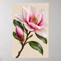 Elegante Vintage-Rosa-Magnolie-Blumen-Wandkunst –