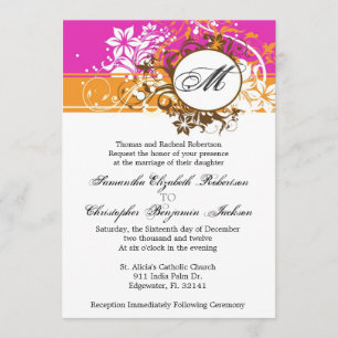 Elegante Vintage Rosa Monogramm Hochzeitsreise Einladung