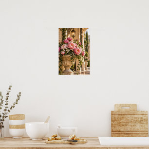 Elegante Vintage-Rosa-Pfingstrose-Blumen-Wandkunst Poster