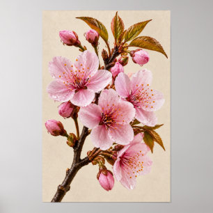 Elegante Vintage-Rosa Pfirsichblüten-Blumen-Wandku Poster