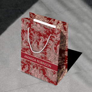 Elegante Vintage Rosa Rosa-Toile de jouy Mittlere Geschenktüte