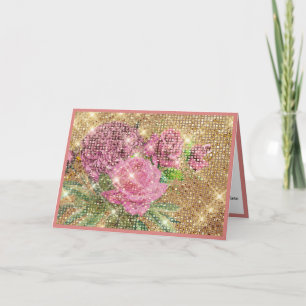 Elegante Vintage-Rosa-Rosen mit Goldglitter Karte
