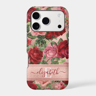 Elegante Vintage-Rosa-Rote-Rosen-Blumen-Name