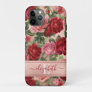 Elegante Vintage-Rosa-Rote-Rosen-Blumen-Name Case-Mate iPhone Hülle