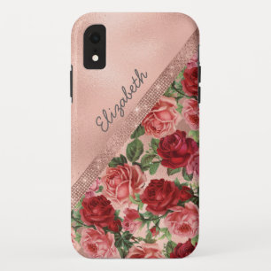 Elegante Vintage rosa Rote Rosen Floral Monogramma Case-Mate iPhone Hülle