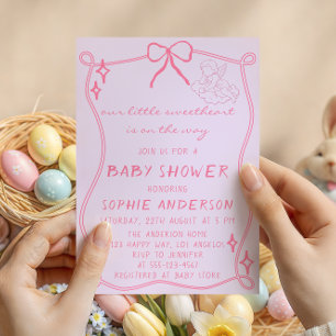 Elegante Vintage-Rosa-Schleifen-Baby-Party Einladung