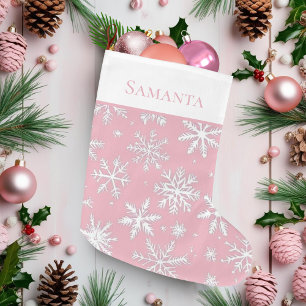 Elegante Vintage Rosa Schneeflocken Großer Weihnachtsstrumpf